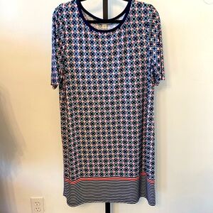Emaline Shift Dress Navy Blue Short sleeve, crew neckline, jacquard Print Size L